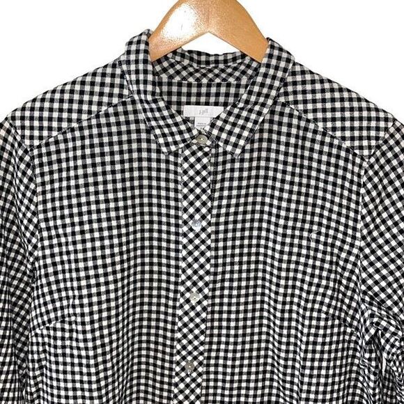 J. Jill Womens Gingham Collared Long Sleeve Button Up Shirt Black White Medium - Picture 2 of 9